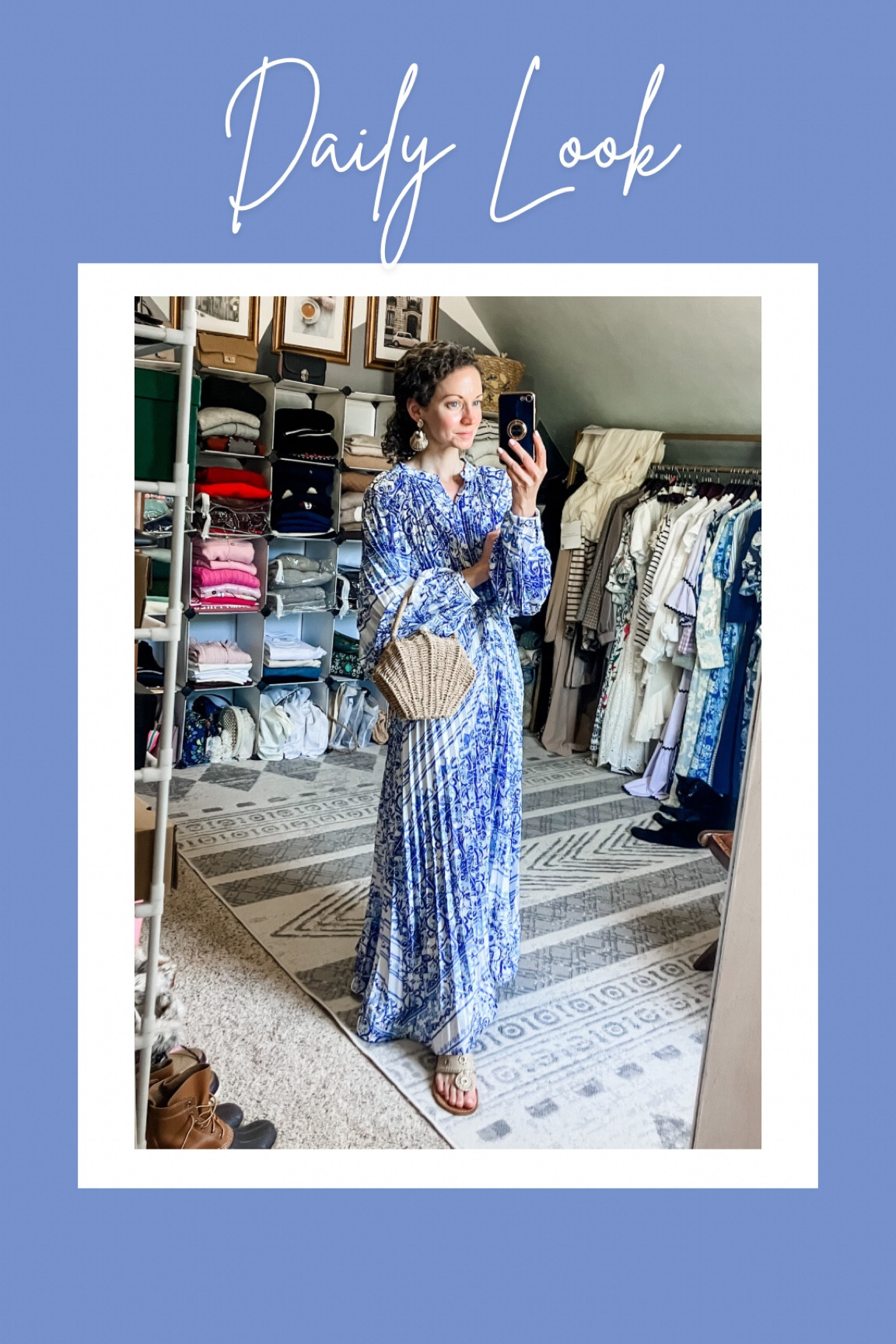 A blue and white summer dress!
Blue and white maxi dress from Chicwish. 
Shell earrings from TJMaxx, linking similar. 
Shell wicker handbag from Chicwish. 
Sandals from Jack Rogers. 
Petite outfit. Summer outfit. Summer dress. Blue and white outfit. Modest outfit. Maxi dress  

#LTKgrwm #LTKootd #LTKdayinmylife