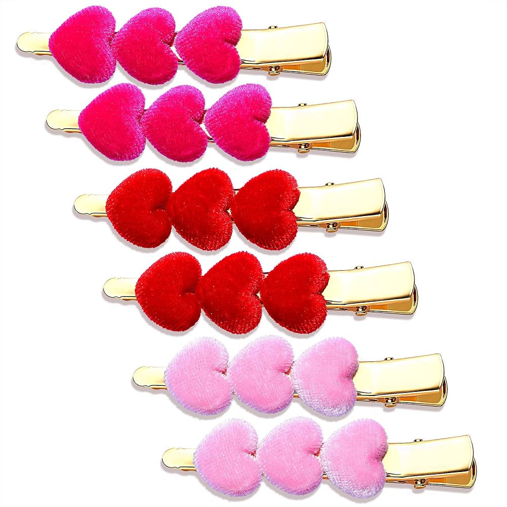 Valentine’s Day Hair Clips Velvet Heart Hair Clips for Women Girls Triple Heart Hairpins Sweet ... | Amazon (US)