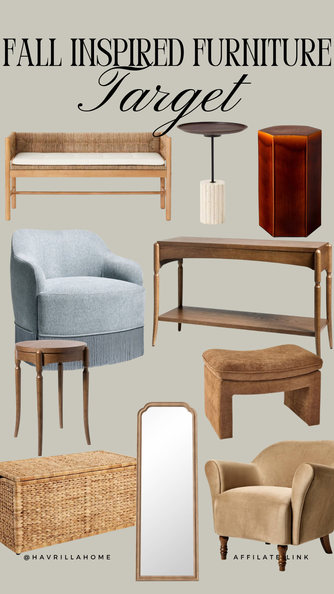 Target Fall Inspired Furniture: Target furniture, Target home finds, fall inspired furniture, warm neutral furniture, brown accent furniture, wood console table, upholstered accent chair, woven bench, rattan storage bench, full length mirror, wood side table, brown ottoman, neutral accent chair, transitional furniture, modern traditional furniture, cozy home furniture, designer inspired Target finds, affordable home furniture, fall home refresh

#LTKSeasonal #LTKHome