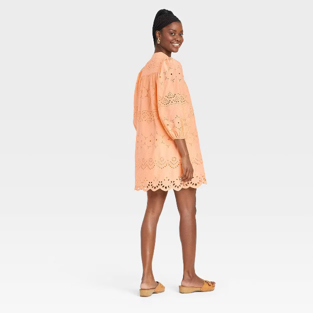 Women's 3/4 Sleeve Eyelet Short Dress - Universal Thread™ | Target