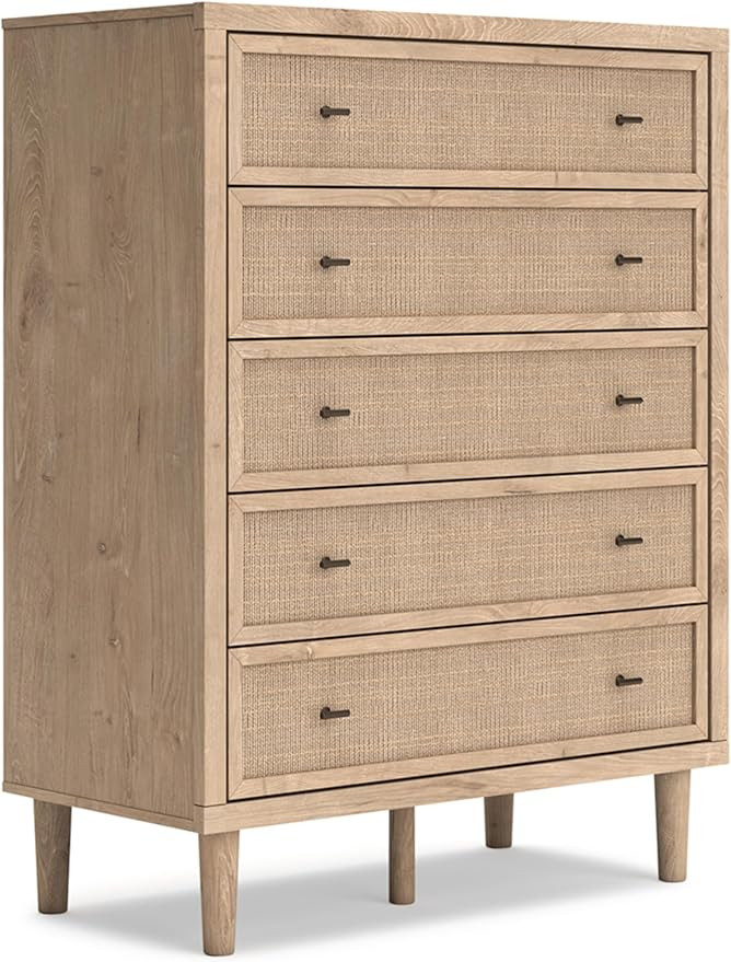 Signature Design by Ashley Cielden Contemporary Chest of Drawers with Textured Cane Details and 5... | Amazon (US)