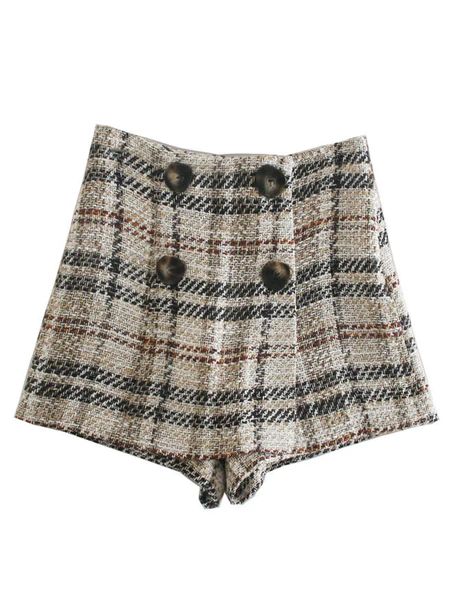 'Kendall' Buttoned Tweed Plaid Shorts | Goodnight Macaroon