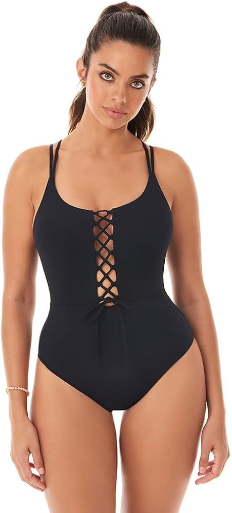 Skinny Dippers Women's Swimwear Jelly Beans Suga Babe Lace Up Front Removable Cup One Piece Swims... | Amazon (US)