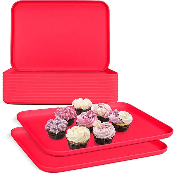Plastic Serving Trays, 12 Pack Cafeteria Trays Plastic Fast Food Tray for DIY Projects, Painting,... | Amazon (US)