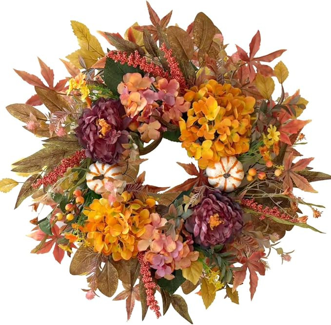 WANNA-CUL 24 Inch Fall Harvest Front Door Wreath Autumn Thanksgiving Decor | Artificial Door Wrea... | Amazon (US)