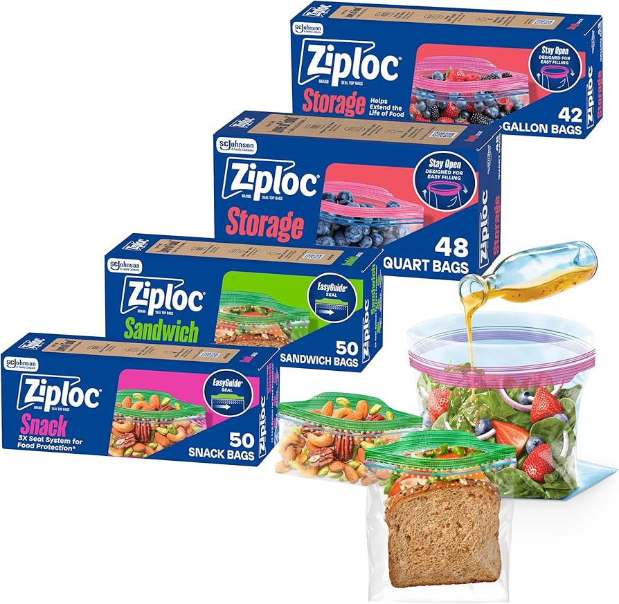 Ziploc Brand 190 Count Storage Bags Variety Pack, 42ct Storage Gallon and 48ct Storage Quart with... | Amazon (US)