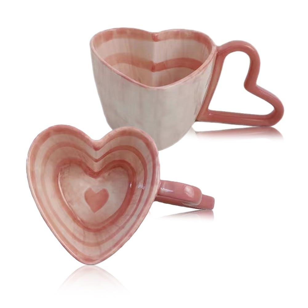 Valentines Day Ceramic Coffee Mug 10oz Heart Shaped Ceramic Mug Creative Red Heart Mug with Handl... | Amazon (US)