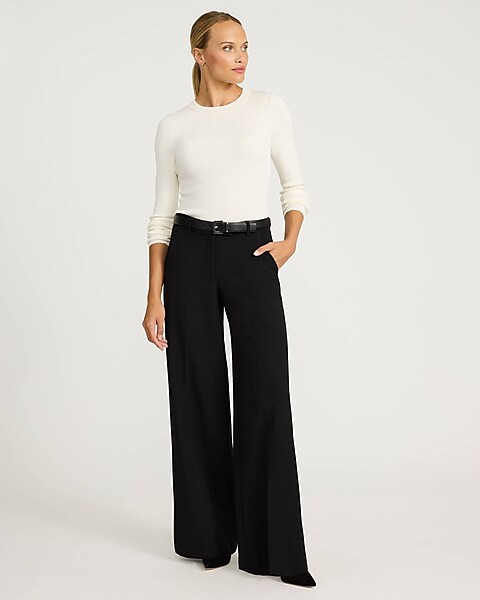 Editor Studio Stretch Twill Mid Rise Wide Leg Pant | Express