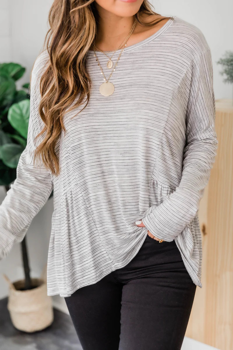 Memory Of Today Striped Blouse Ivory | The Pink Lily Boutique