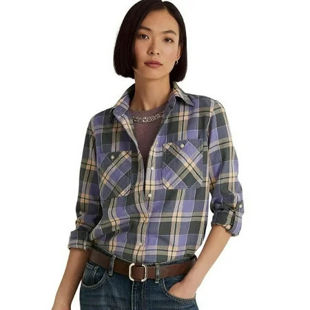 Lauren Ralph Lauren Women s Purple Cotton Plaid Twill Shirt Small XS B4HP | Walmart (US)