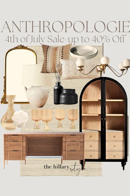 Anthropologie Fourth of July Sale—Up to 40% Off. Furniture, home decor, kitchen, serve wear, lighting, and home finds on sale at Anthropologie. Display cabinet, wood desk, gold chandelier, gold accent mirror, indoor/outdoor rug, accent pillows, wine glasses, decanter, coaster, candles, reed diffuser, pasta bowls. Modern home decor, modern furniture, organic modern.

#LTKxAnthro #LTKsalealert #LTKFind