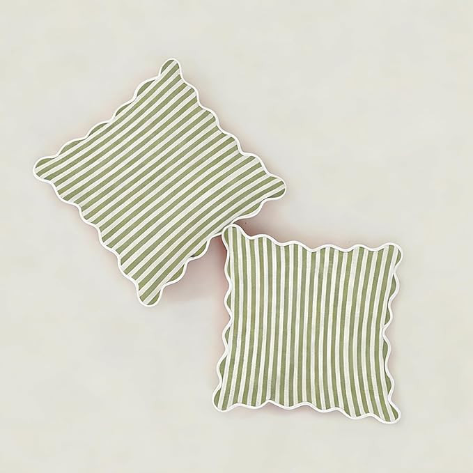 Scalloped Throw Pillow Covers | Decorative Couch Pillows | Cute Stripe Pillow Cases | Boho Sytle ... | Amazon (US)