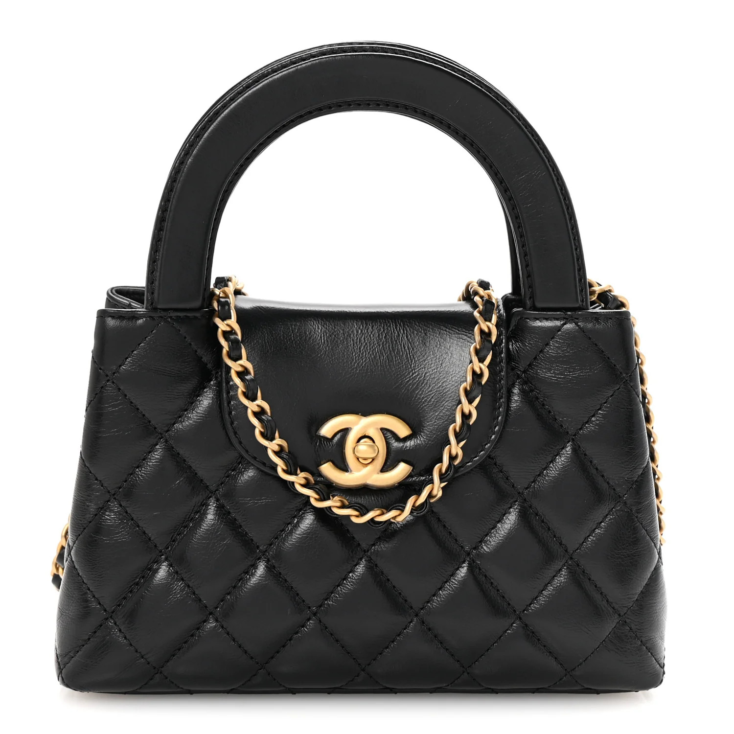 Chanel Shiny Aged Calfskin Quilted Nano Kelly Shopper Black 1735076 | FASHIONPHILE (US)