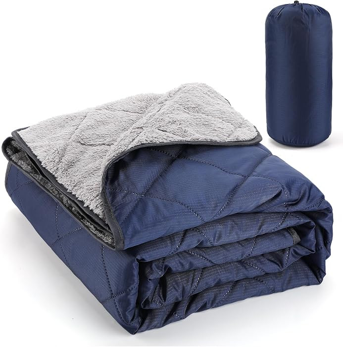 55''W x 60''L Outdoor Waterproof Blanket for Camping- Portable & Windproof Navy Blanket with Sher... | Amazon (US)
