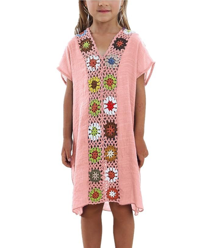KIDVOVOU Kids Girls Swimsuit Beach Cover-up Crochet V-Neck Swim Dress | Amazon (US)
