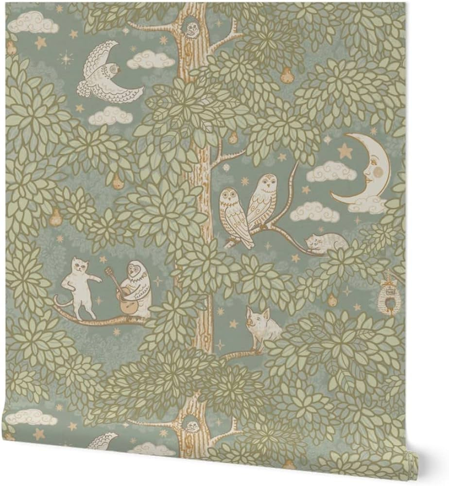 Removable Wallpaper Swatch - Owl and Pussycat Fairy Tale Fantasy Night Sky Moon Stars Custom Pre-... | Amazon (US)
