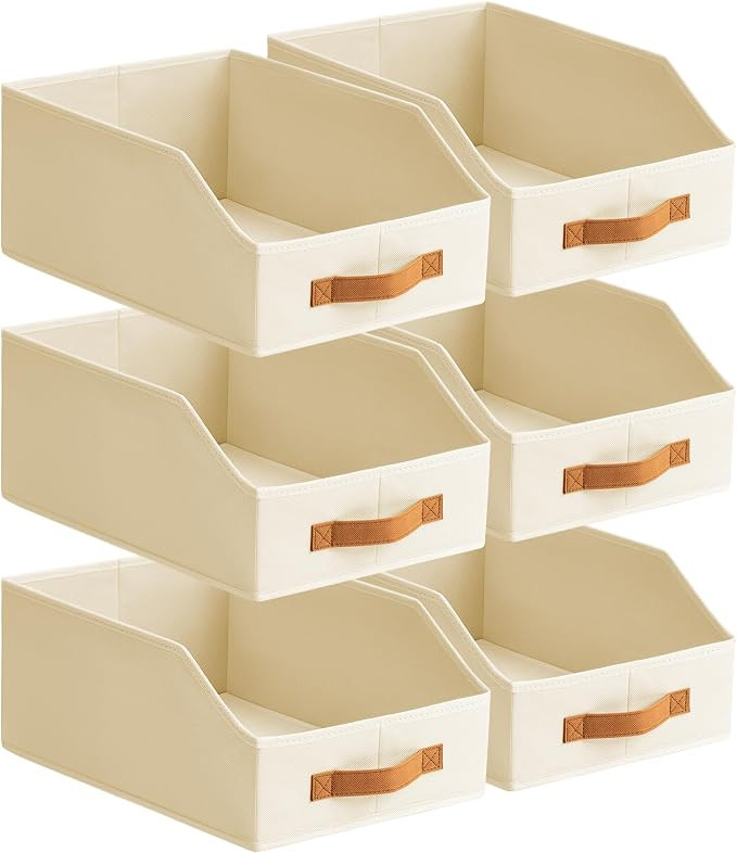 Fabric Storage Bins for Organizing - 6 Pack Large Trapezoid Collapsible Storage Bins with Front H... | Amazon (US)