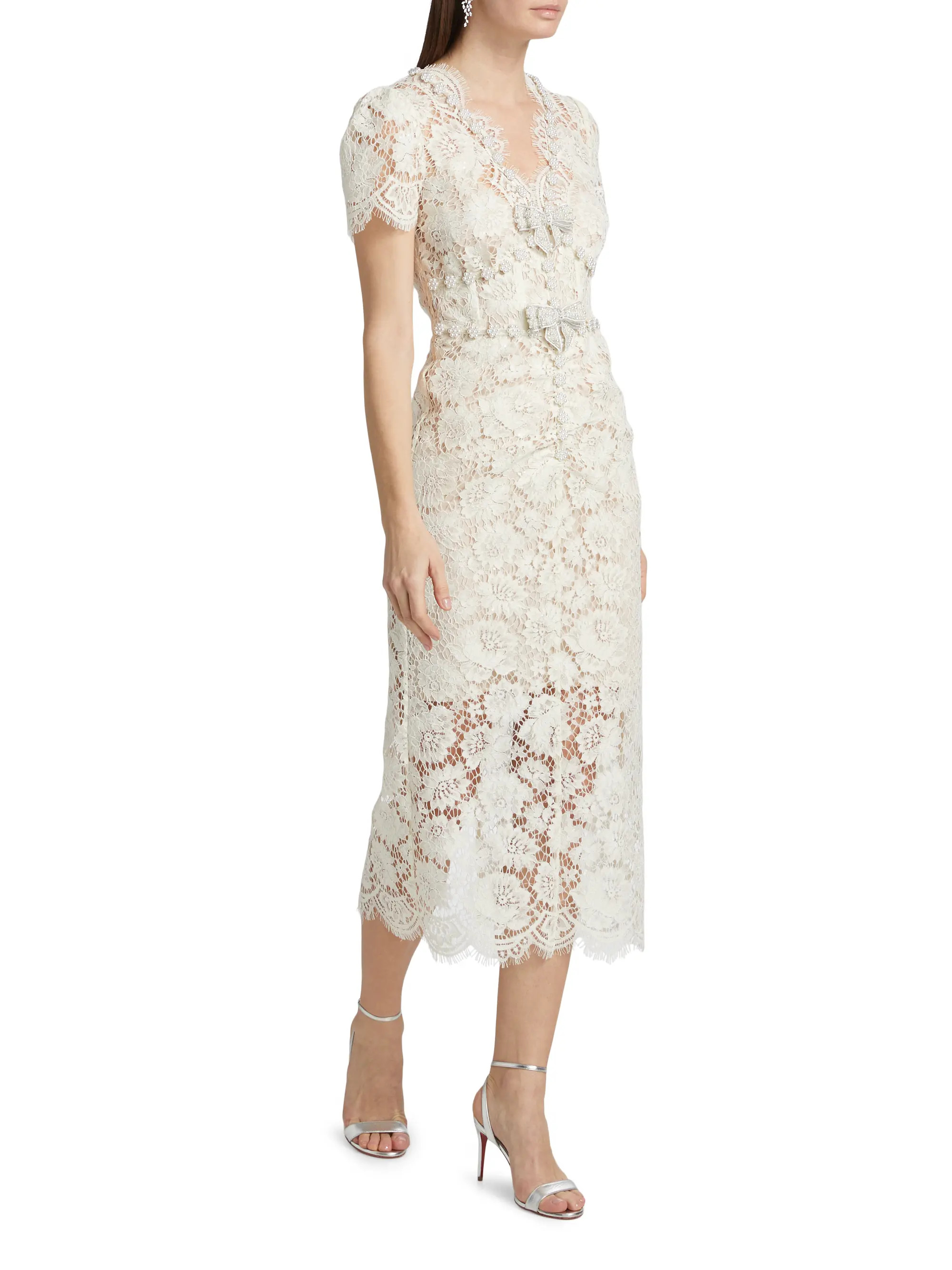 Self-Portrait Lace Pearl Midi-Dress | Saks Fifth Avenue | Saks Fifth Avenue
