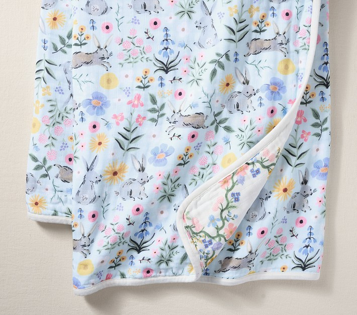 Rifle Paper Co. Bunny Floral Oversized Muslin Baby Blanket | Pottery Barn Kids