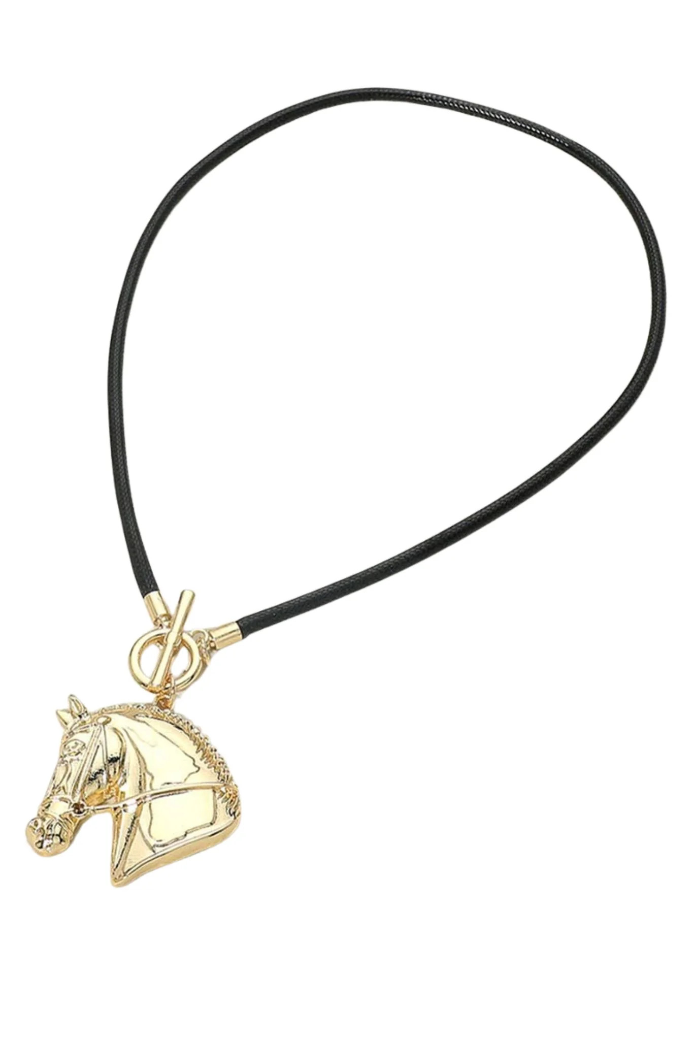 Gold and Black Western Horse Head Pendant Cord Necklace | SSYS