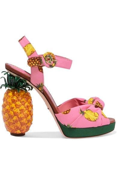 Dolce & Gabbana - Knotted Printed Crepe Platform Sandals - Pink | NET-A-PORTER (UK & EU)