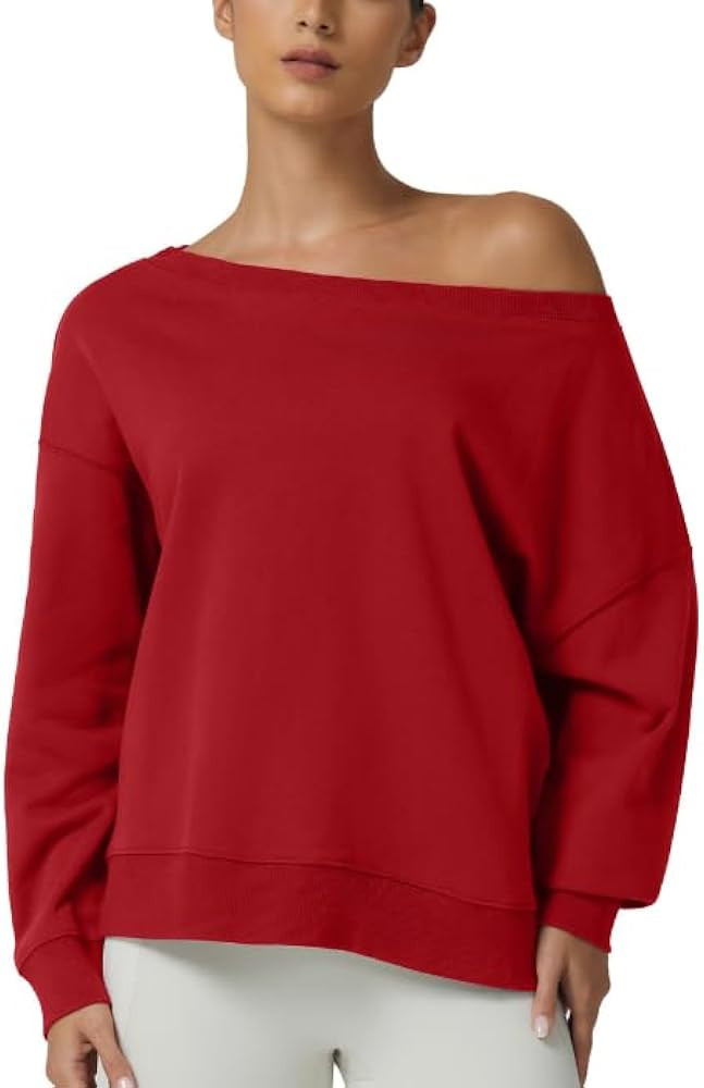 QINSEN Womens Oversized Sweatshirt Long Sleeve Off The Shoulder Pullover Casual Comfy Fall Outfit... | Amazon (US)