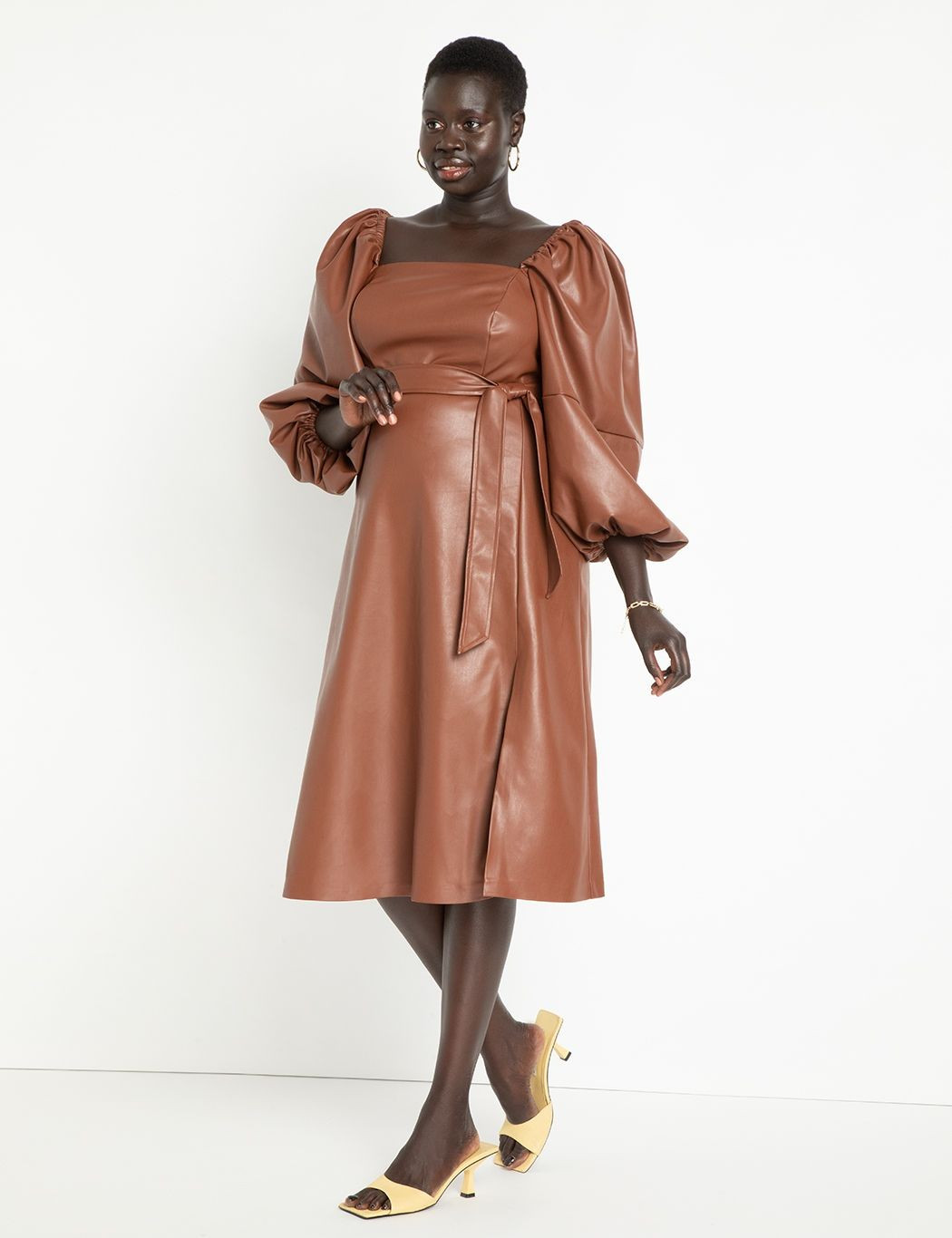 Puff Sleeve Faux Leather Dress | Eloquii