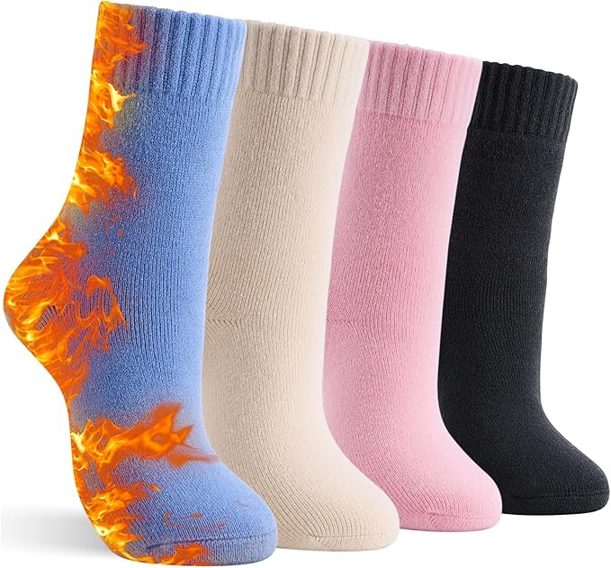 4 Pairs Thick Thermal Socks for Women Extreme Cold Weather Winter Warm Socks Soft Cozy Womens Cre... | Amazon (US)