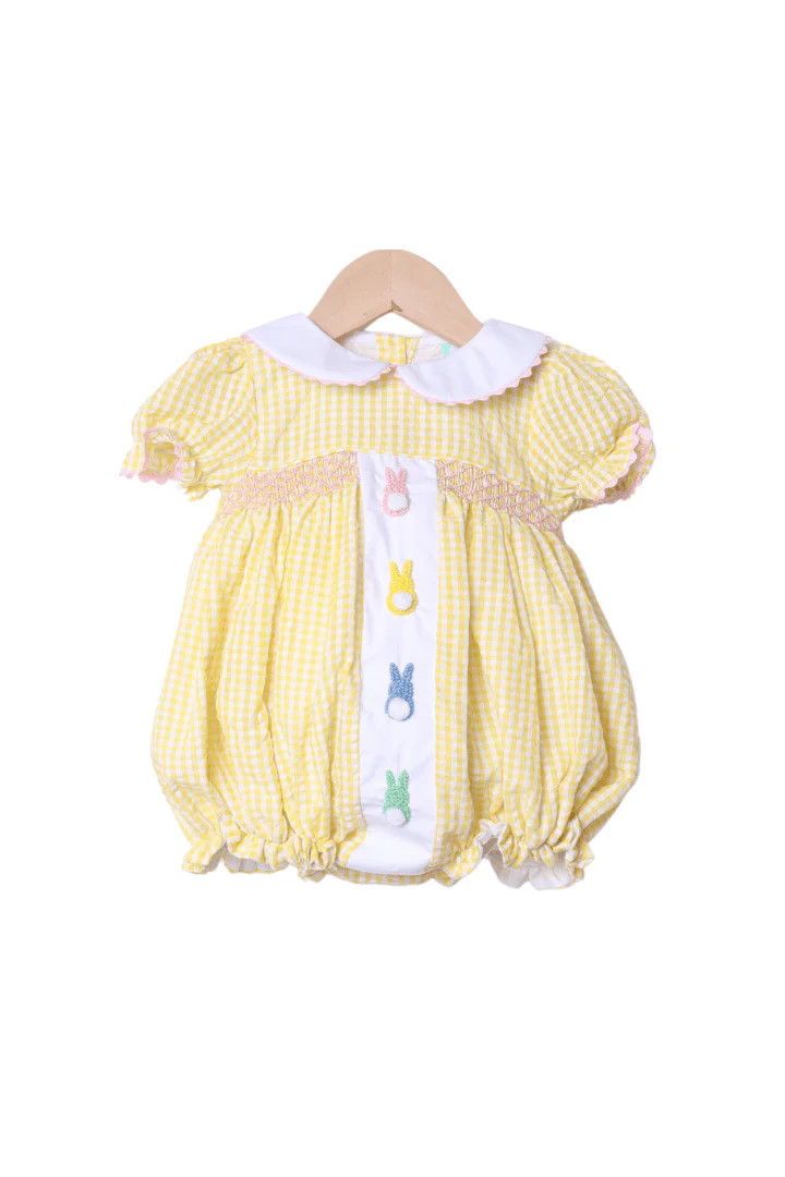 French Knot Peep Yellow Swiss Dot Bubble | The Smocked Flamingo