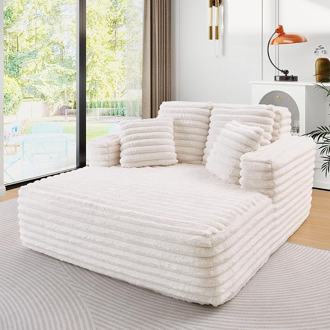 JEEOHEY 56" Oversized Chaise Lounge Chair Indoor,Plush Faux Fur Sleeper Sofa Couch Bed with Pillo... | Amazon (US)