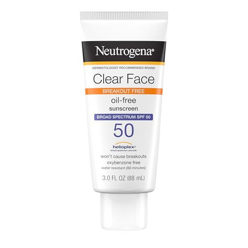 Neutrogena Clear Face Sunscreen Lotion for Acne-Prone Skin, Broad Spectrum SPF 50, Sunscreen for Face & Oily Skin, Oil-,Fragrance- & Oxybenzone-Free, Water Resistant, Matte, Unscented, 3 Fl Oz | Amazon (US)