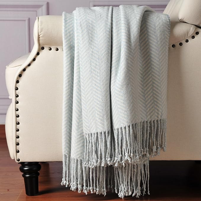 CUDDLE DREAMS Silk Throw Blanket with Hand-Knotted Fringe, Natural, Soft & Breathable (Herringbon... | Amazon (US)
