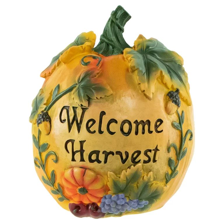 Northlight 7" Orange "Welcome Harvest" Pumpkin Fall Tabletop Decoration | Walmart (US)