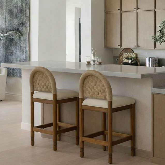 Sophia Solid Oak with Woven Back Bar & Counter Stool | Interior Tonic