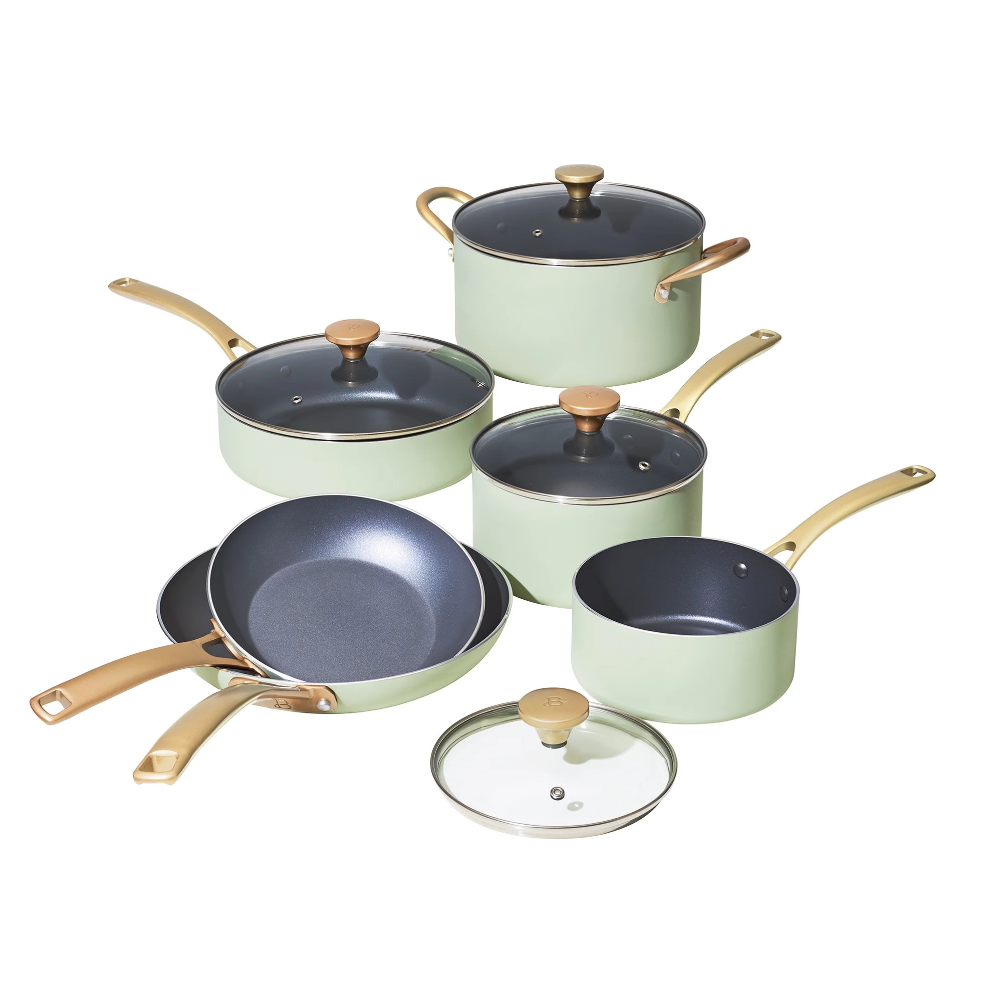 Beautiful 10 PC Cookware Set, Sage Green by Drew Barrymore - Walmart.com | Walmart (US)