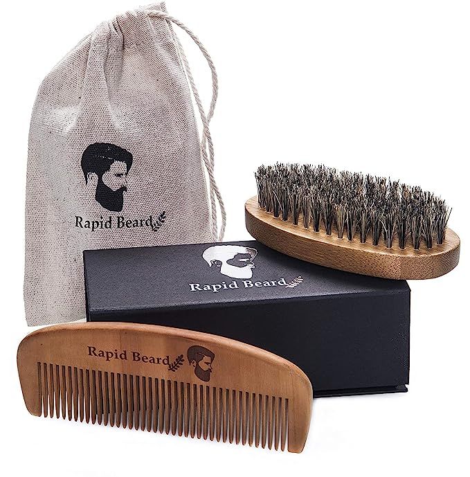 Beard Brush and Beard Comb kit for Men Grooming, Styling & Shaping - Handmade Wooden Comb and Nat... | Amazon (US)