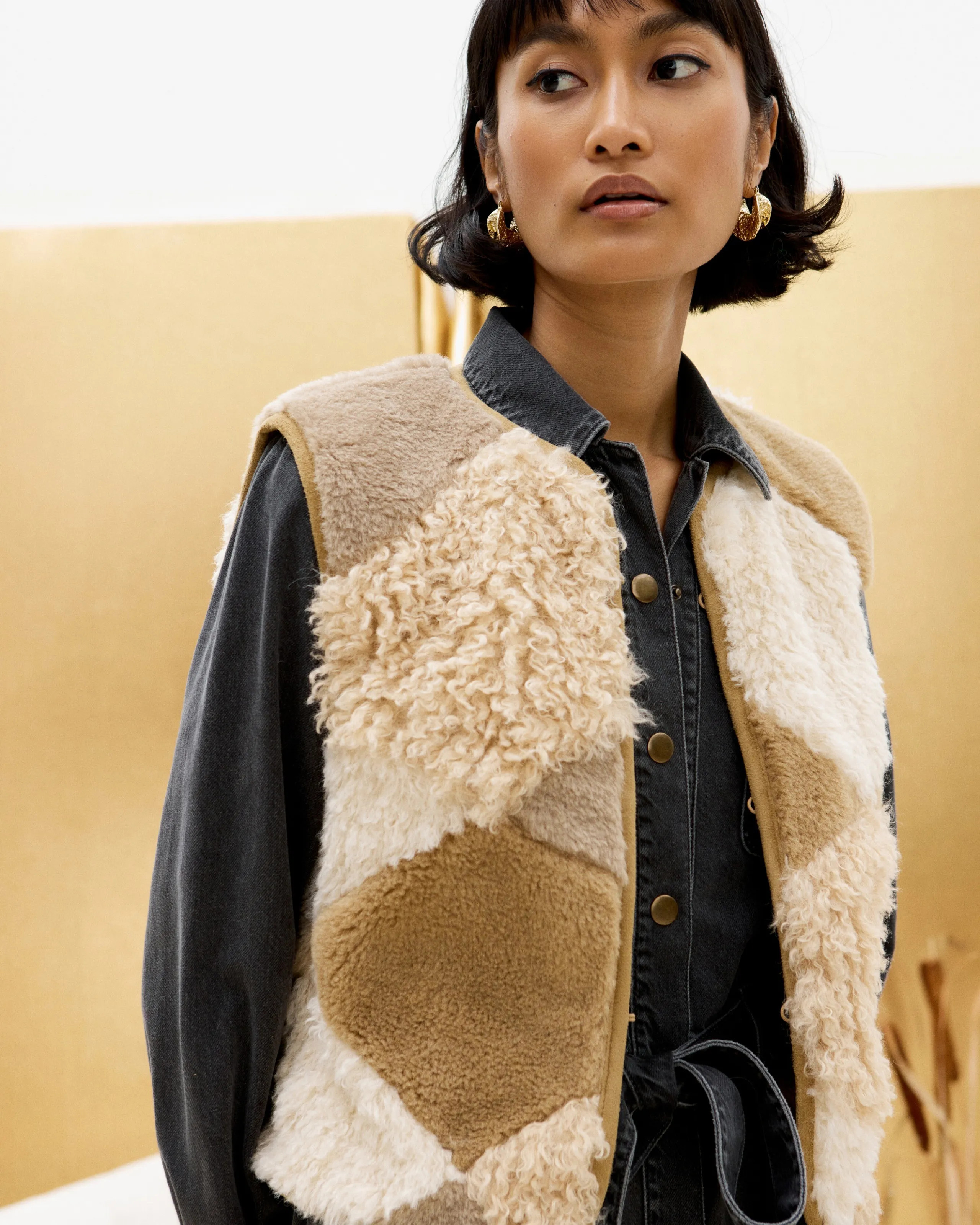 Brown Patchwork Faux Fur Gilet | Oliver Bonas US | Oliver Bonas (Global)