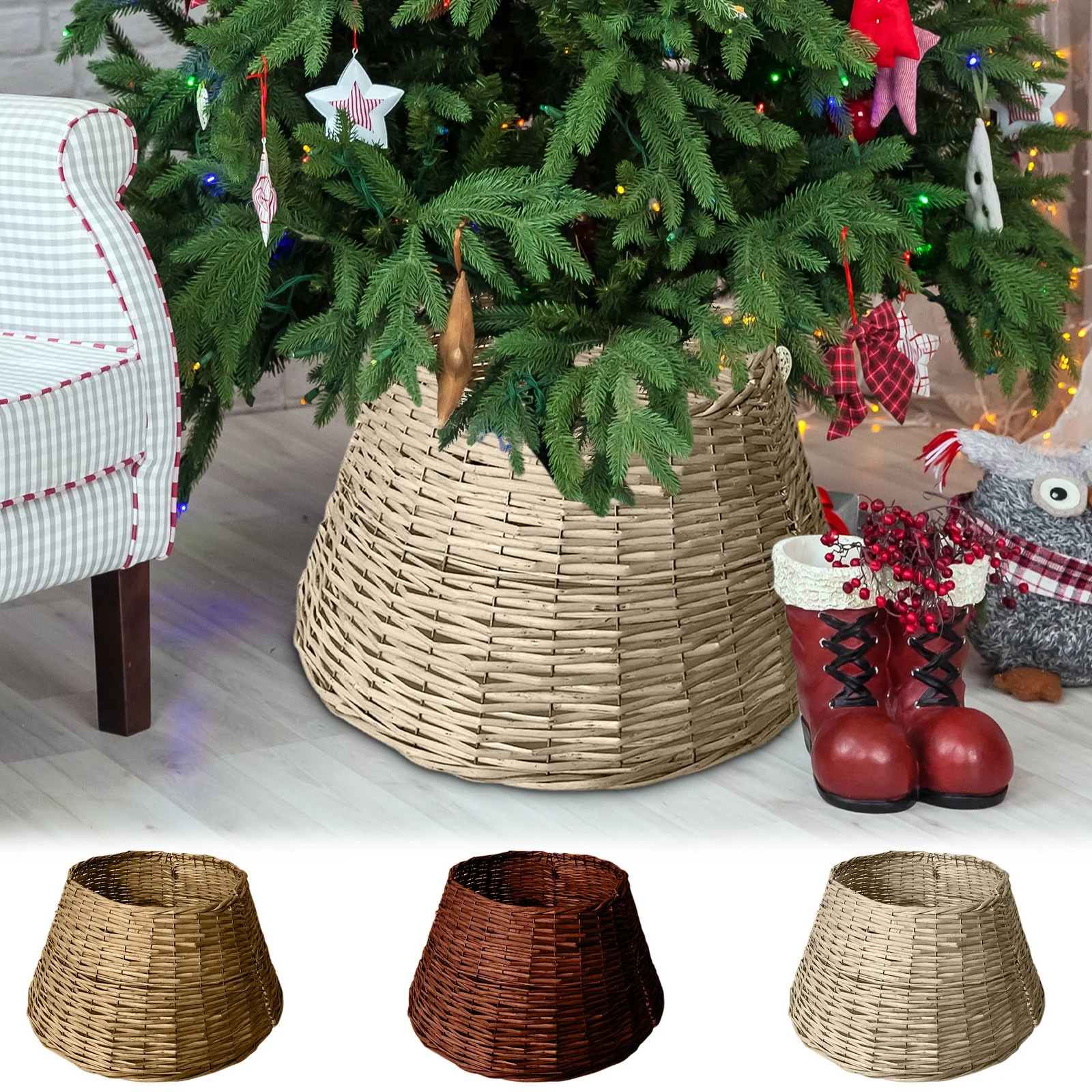 Wicker Christmas Tree Collar, Real Wood Basket Weave Large Willow Tree Skirt (Natural, 24 Inch) -... | Walmart (US)