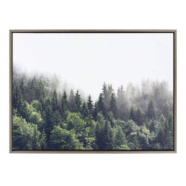 28" x 38" Sylvie Lush Green Forest on a Foggy Day Framed Canvas Gray - Kate & Laurel All Things D... | Target