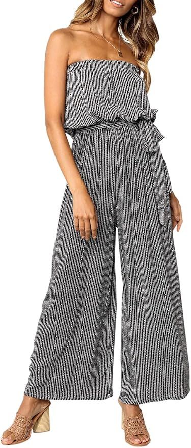 Miessial Women's Sexy Romper Off Shoulder Jumpsuit Casual Strapless Wide Leg Pants Jumpsuit | Amazon (US)