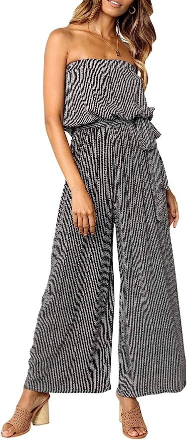 Miessial Women's Sexy Romper Off Shoulder Jumpsuit Casual Strapless Wide Leg Pants Jumpsuit | Amazon (US)