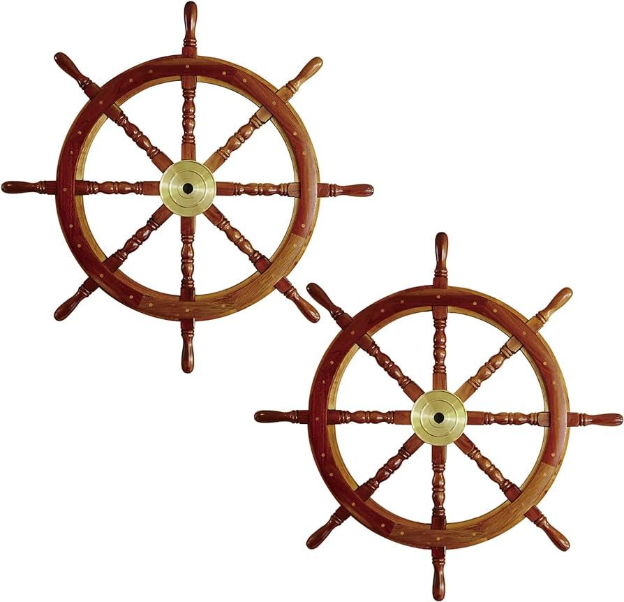 2 Pieces 12 Inches Ship Wheel Wall Decor Nautical Wooden Ship Wheel Wall Art Decor Pirate Ship St... | Amazon (US)