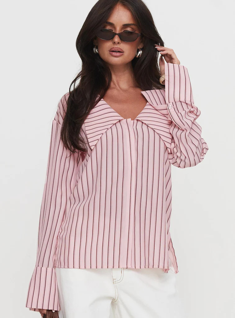 Calistoga Deep Collar Shirt Pink Stripe | Princess Polly US
