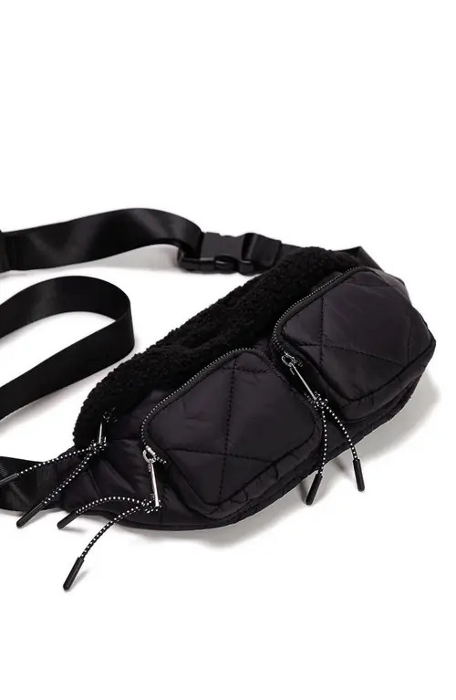 Topshop Bella Borg Faux Shearling Quilted Belt Bag in Black at Nordstrom | Nordstrom