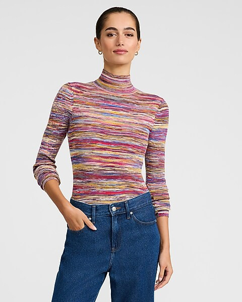 Fitted Ribbed Spacedye Mock Neck Sweater | Express