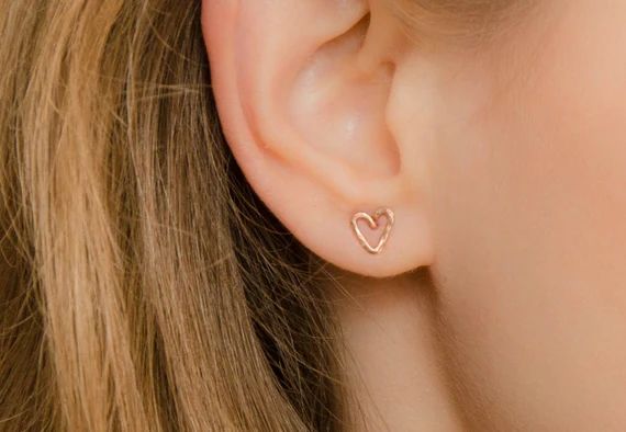 SALE - Heart Studs Earrings - Rose Gold Studs - Rose gold heart earrings | Etsy (US)