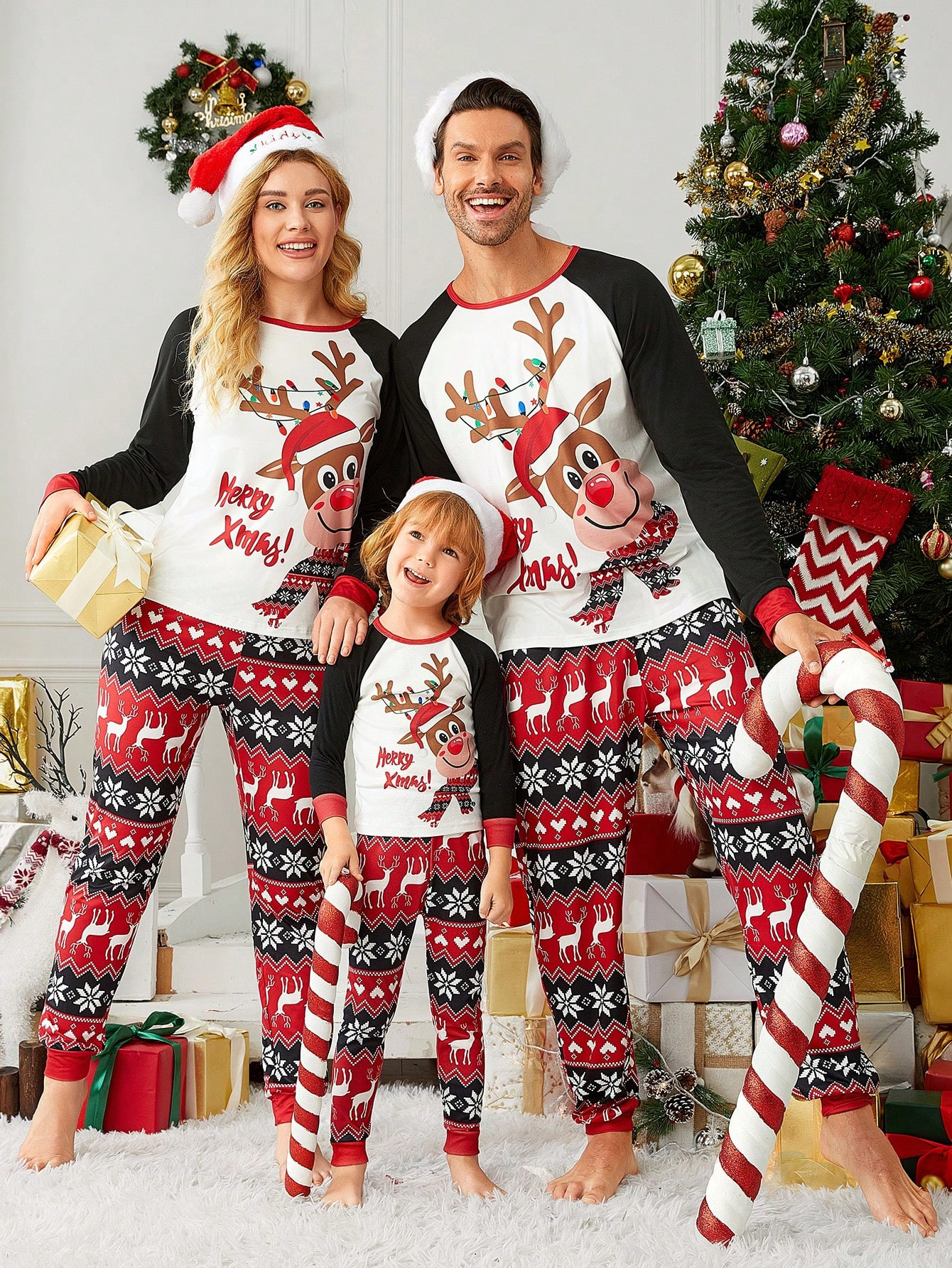 Chico joven Conjunto de pijama 1 pieza familia acompañado Camiseta con estampado de Navidad de m... | SHEIN