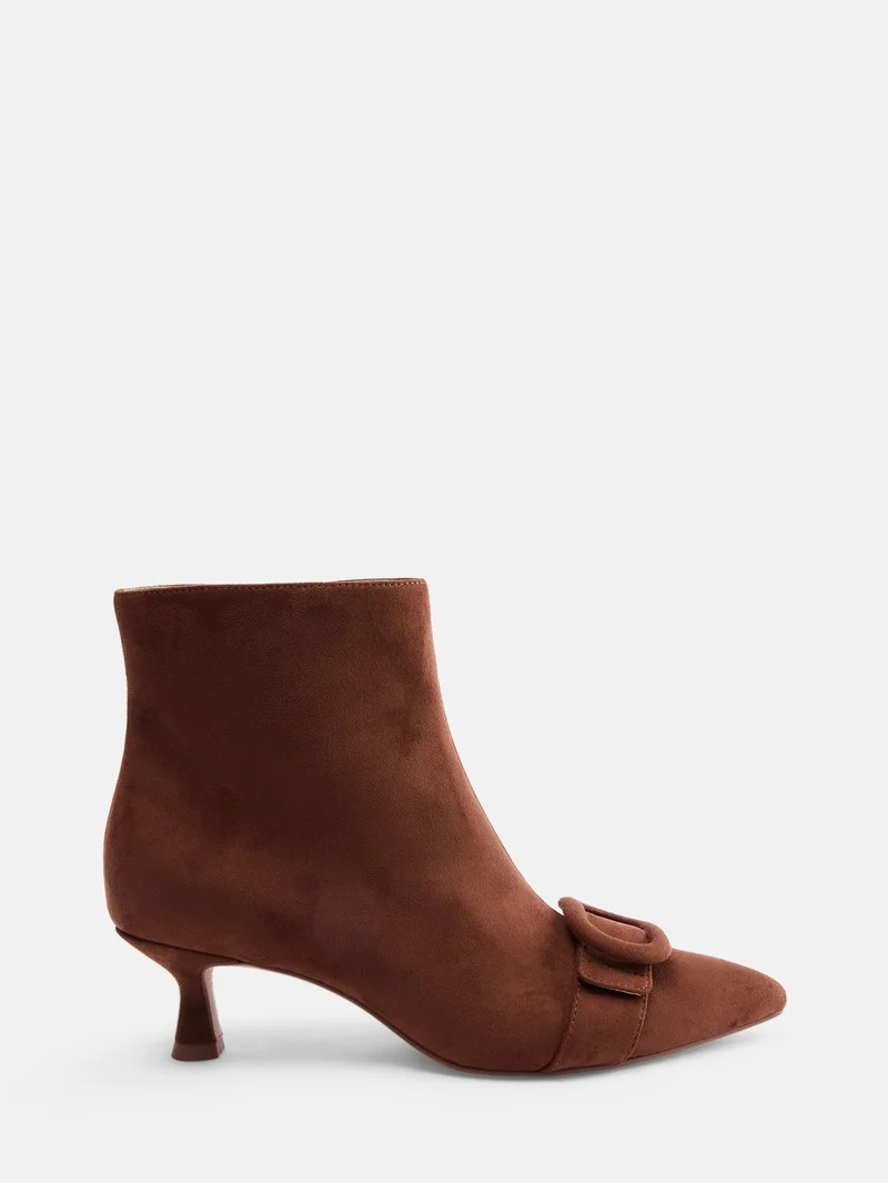 Free Assembly Women's Faux Suede Buckle Booties with Kitten Heel | Walmart (US)