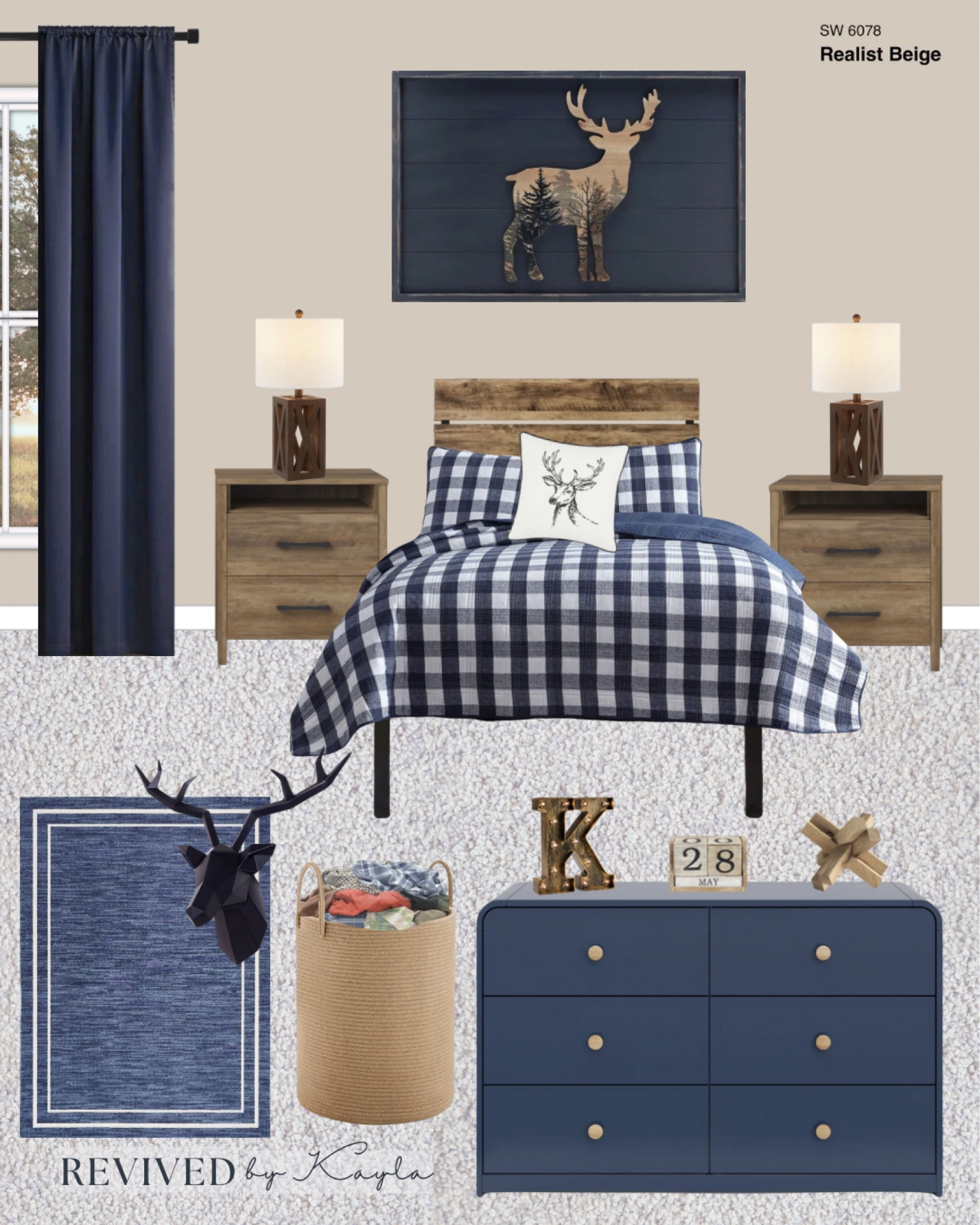 Rustic, navy blue and wood boys room color palette 🦌🤎 

#homedecor #boysroom #rustic #rusticdecor #boysroomdecor #navy #colorpalette #boysbedroom #boysdecor 

#LTKFindsUnder50 #LTKHome #LTKFindsUnder100