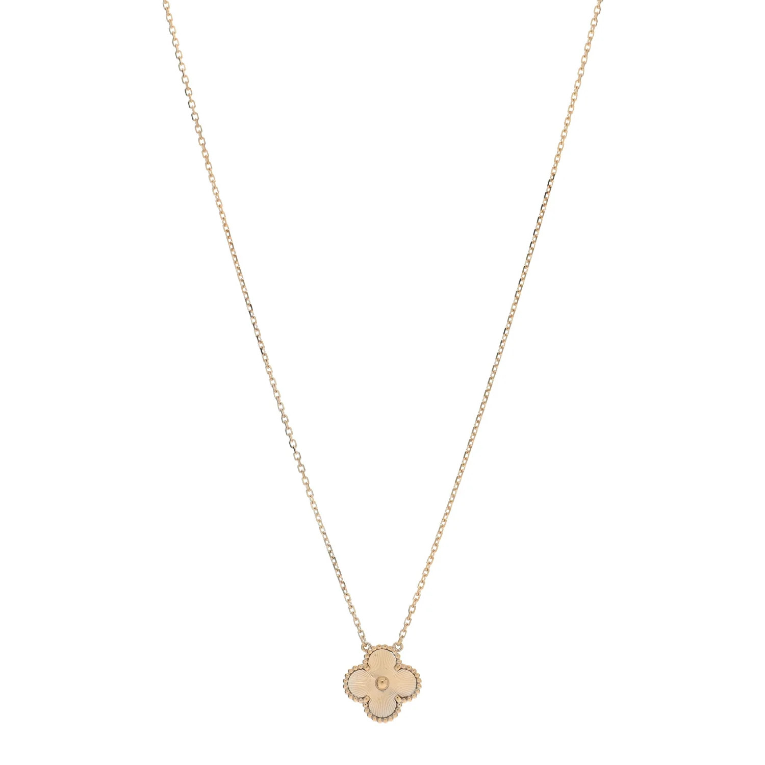 18K Yellow Gold Guilloche Vintage Alhambra Pendant Necklace | FASHIONPHILE (US)